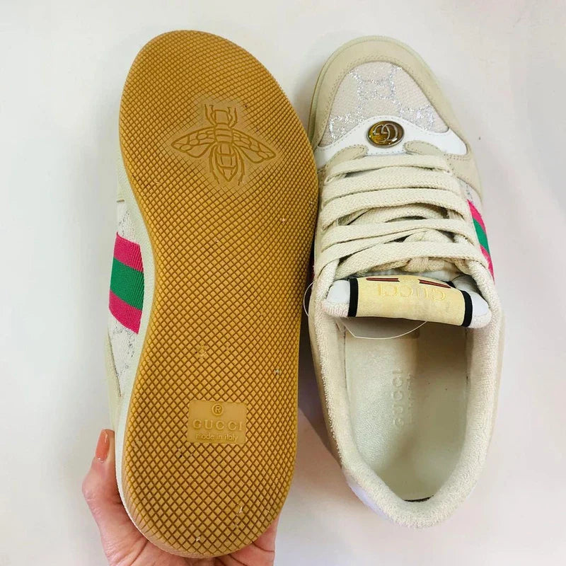 Tênis Gucci Screener Web Rosa e Verde Italiana