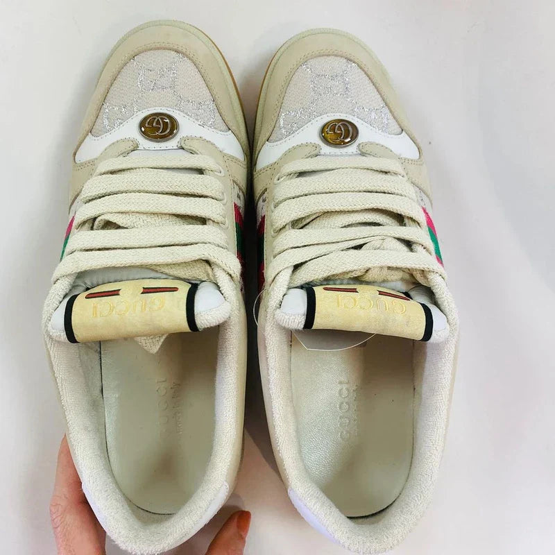 Tênis Gucci Screener Web Rosa e Verde Italiana