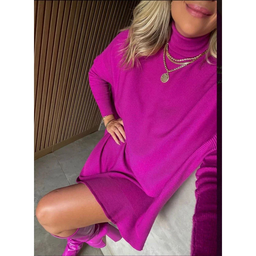 Vestido Feminino Manga Longa Gola Alta Inverno Poncho Maxi Blusa Lanzinha