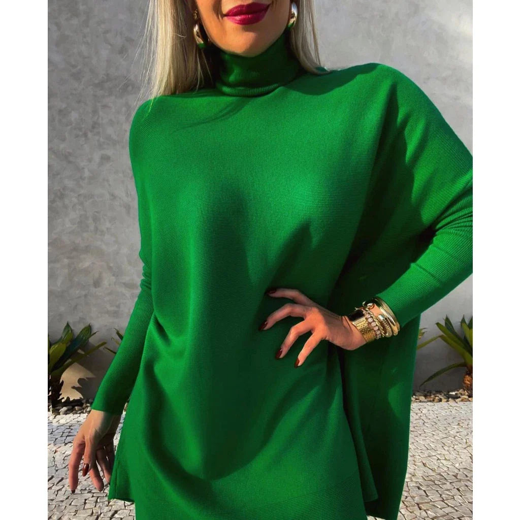 Vestido Feminino Manga Longa Gola Alta Inverno Poncho Maxi Blusa Lanzinha