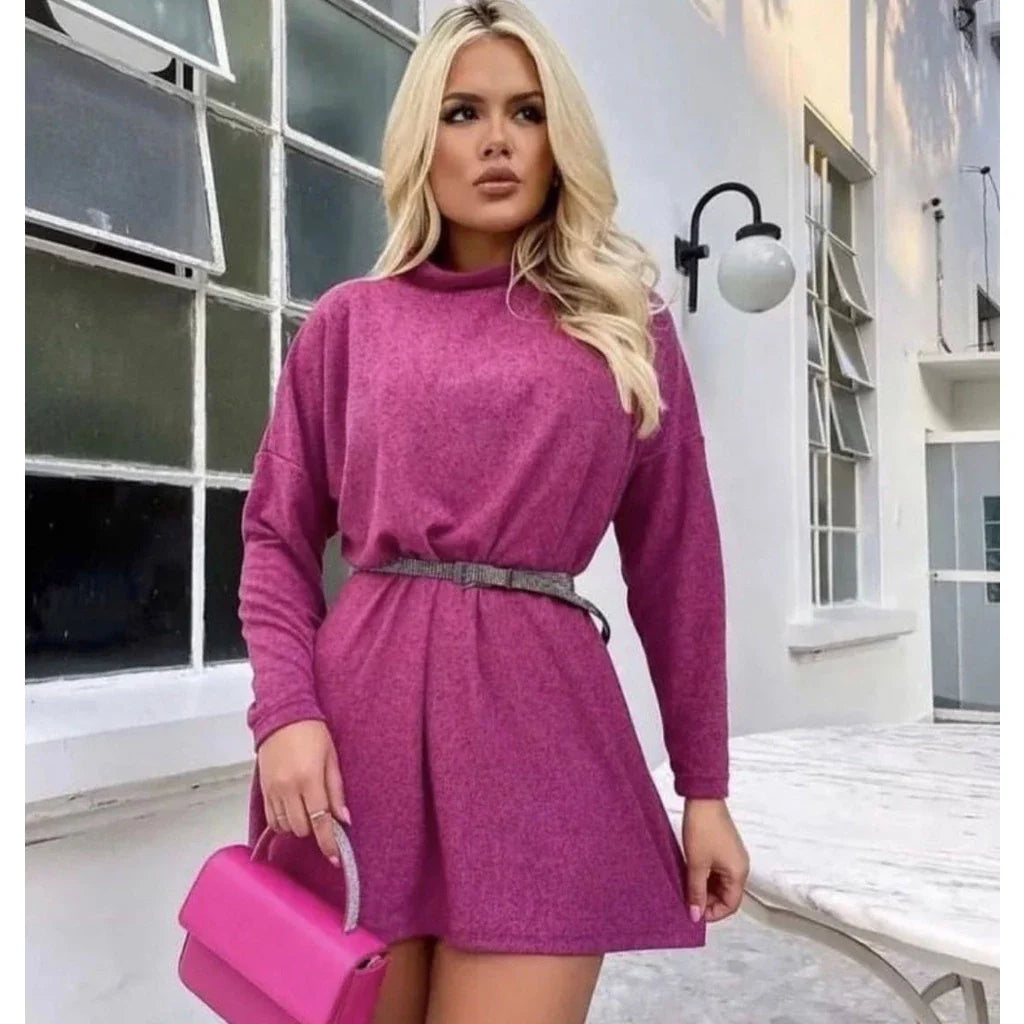 Vestido Feminino Manga Longa Gola Alta Inverno Poncho Maxi Blusa Lanzinha