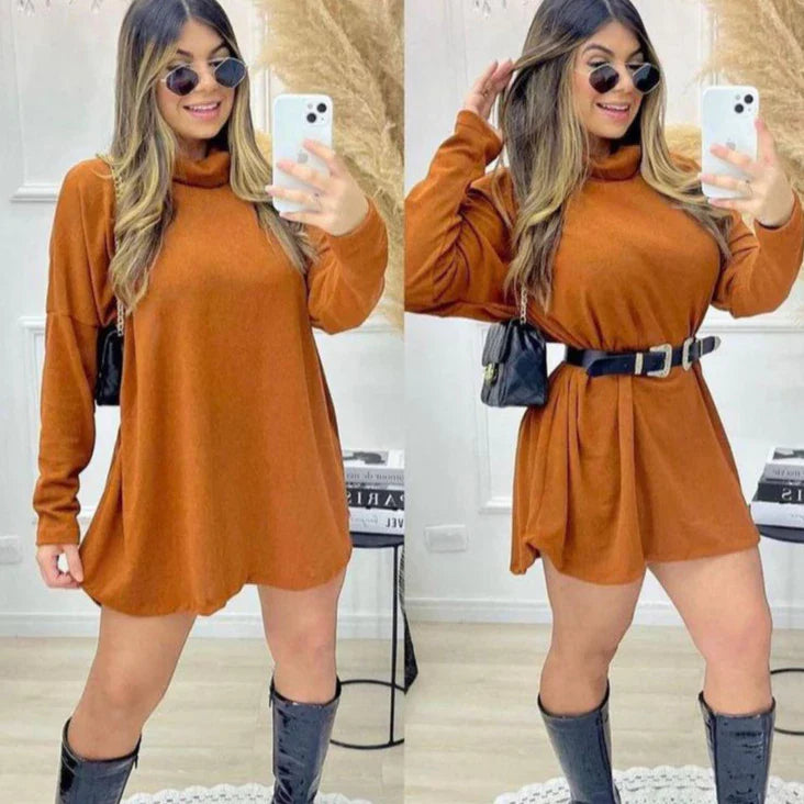 Vestido Feminino Manga Longa Gola Alta Inverno Poncho Maxi Blusa Lanzinha