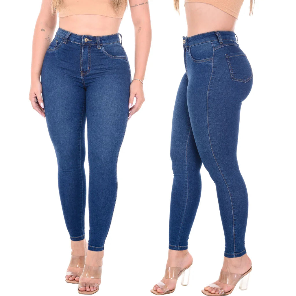 Kit 4 Calças Feminina Cintura Alta Skinny Jeans Com Lycra Levanta Bumbum