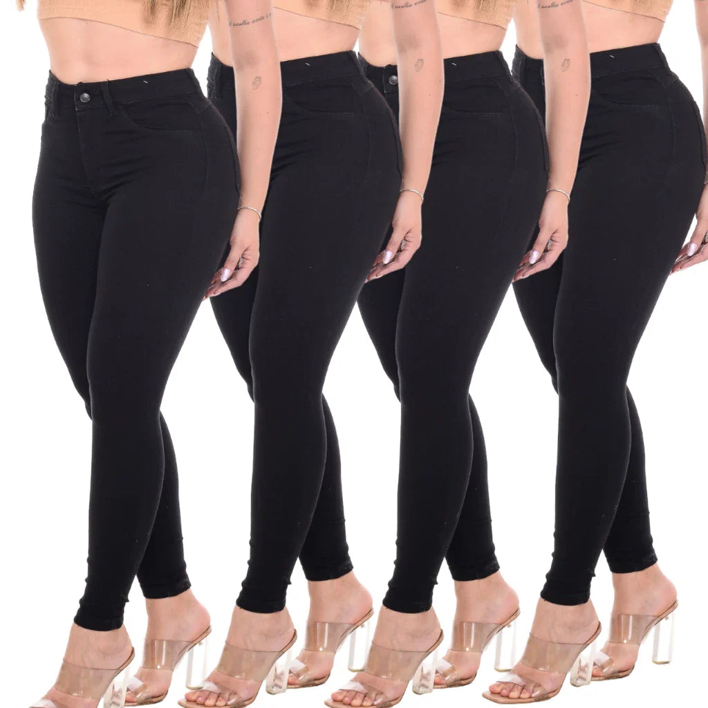 Kit 4 Calças Feminina Cintura Alta Skinny Jeans Com Lycra Levanta Bumbum