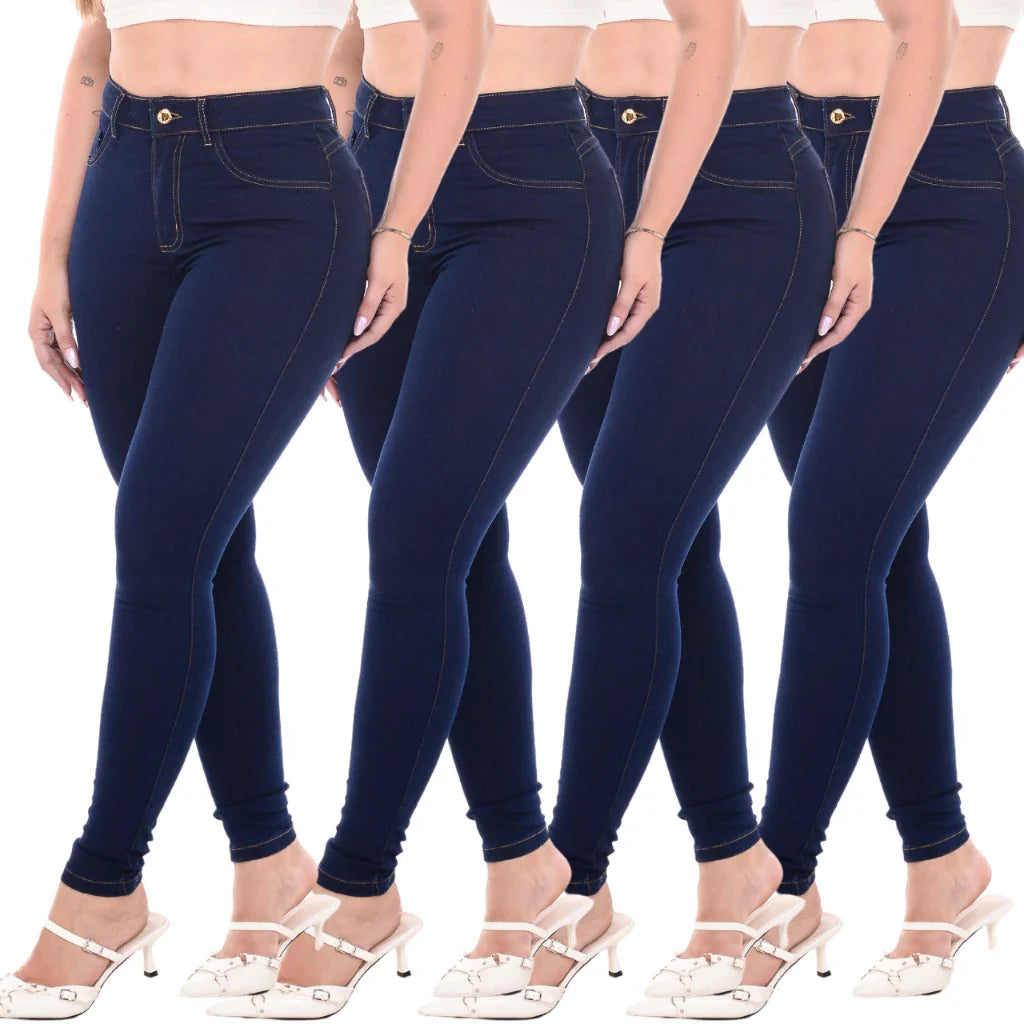 Kit 4 Calças Feminina Cintura Alta Skinny Jeans Com Lycra Levanta Bumbum