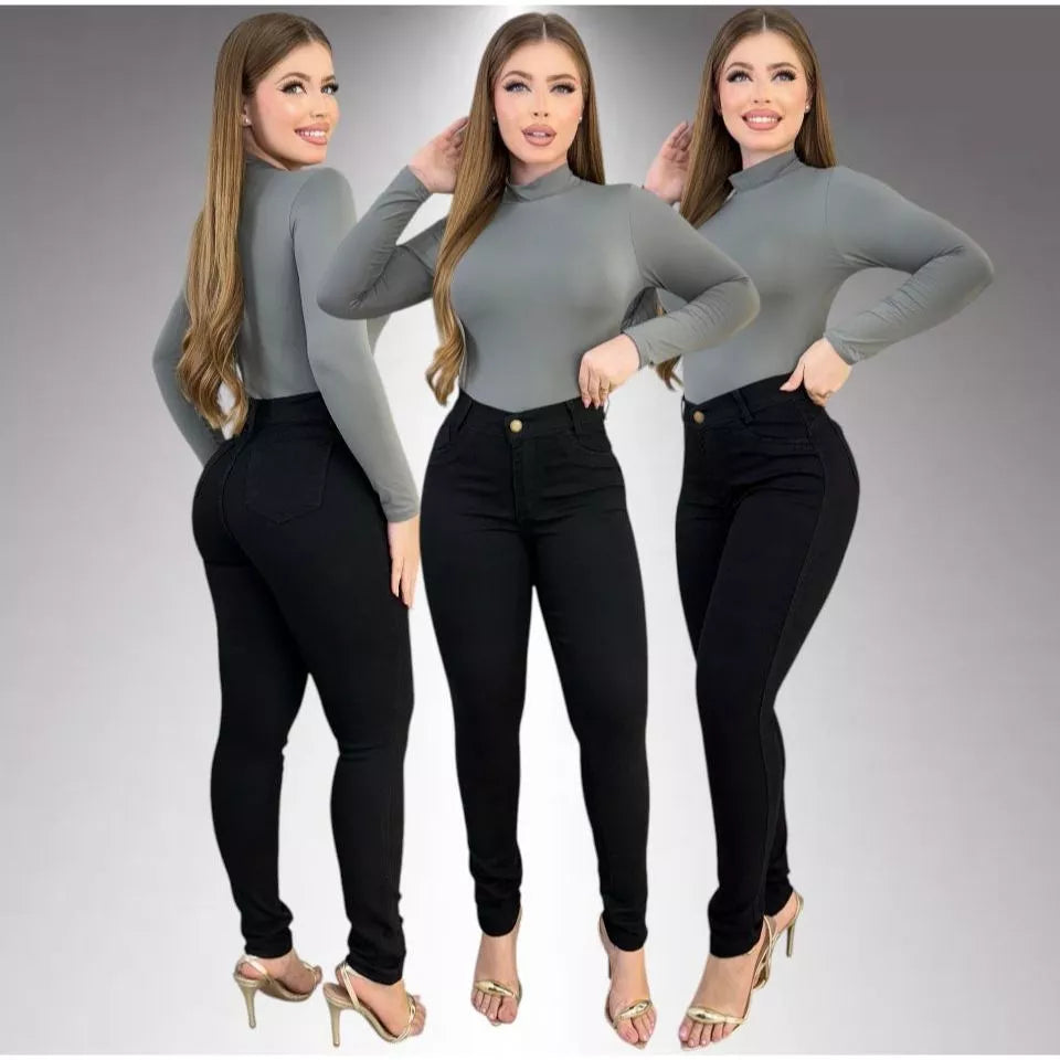 Kit 4 Calças Jeans Feminina Skinny Lycra Cintura Alta Modelo Empina Bumbum Lançamento Promoção