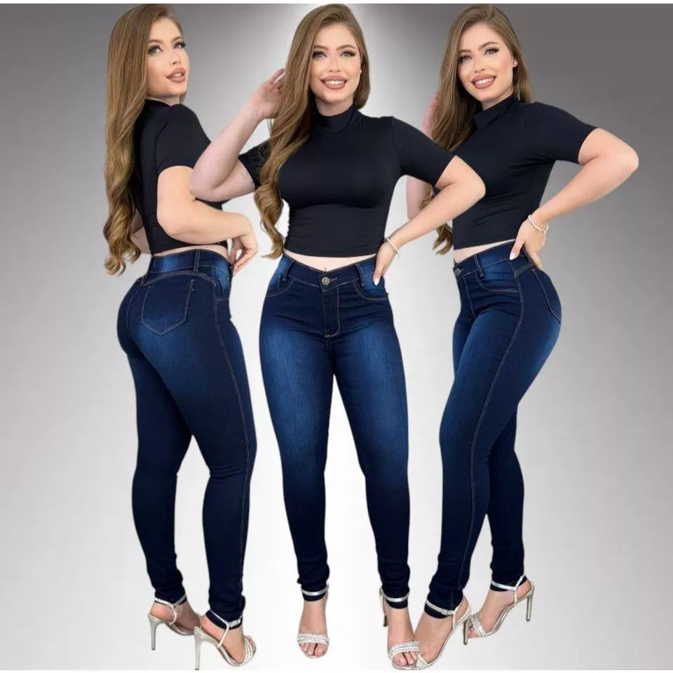 Kit 4 Calças Jeans Feminina Skinny Lycra Cintura Alta Modelo Empina Bumbum Lançamento Promoção