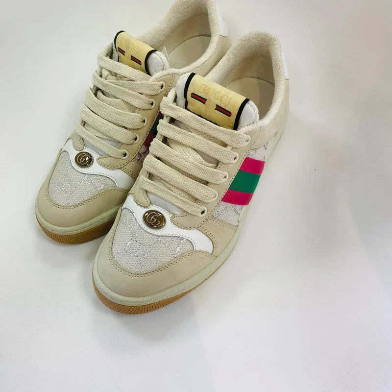 Tênis Gucci Screener Web Rosa e Verde Italiana