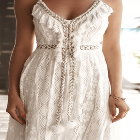 Vestido Midi Mullet Renda e Babados
