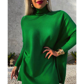 Vestido Feminino Manga Longa Gola Alta Inverno Poncho Maxi Blusa Lanzinha