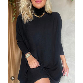 Vestido Feminino Manga Longa Gola Alta Inverno Poncho Maxi Blusa Lanzinha