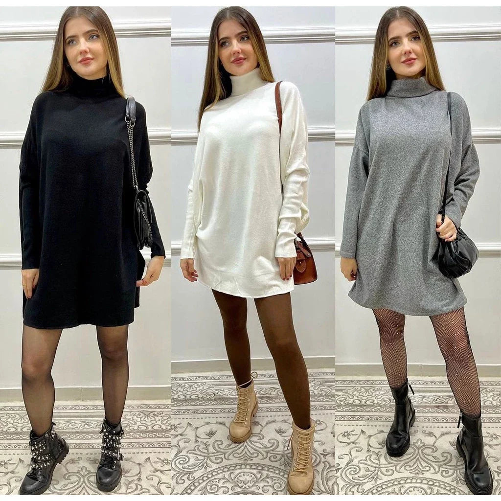 Vestido Feminino Manga Longa Gola Alta Inverno Poncho Maxi Blusa Lanzinha