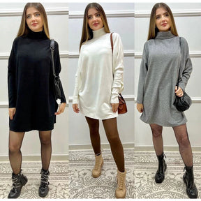 Vestido Feminino Manga Longa Gola Alta Inverno Poncho Maxi Blusa Lanzinha