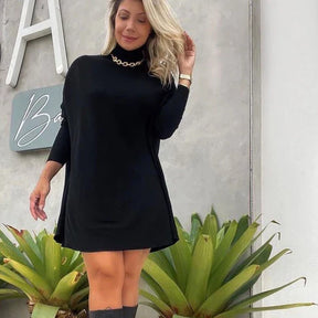Vestido Feminino Manga Longa Gola Alta Inverno Poncho Maxi Blusa Lanzinha