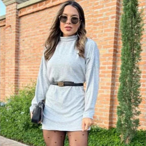 Vestido Feminino Manga Longa Gola Alta Inverno Poncho Maxi Blusa Lanzinha