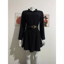 Chemise Xadrez e liso Feminino vestido Chamise longa. Manga comprida, tecido duna.