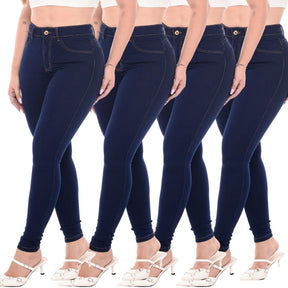 Kit 4 Calças Feminina Cintura Alta Skinny Jeans Com Lycra Levanta Bumbum