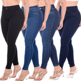 Kit 4 Calças Feminina Cintura Alta Skinny Jeans Com Lycra Levanta Bumbum
