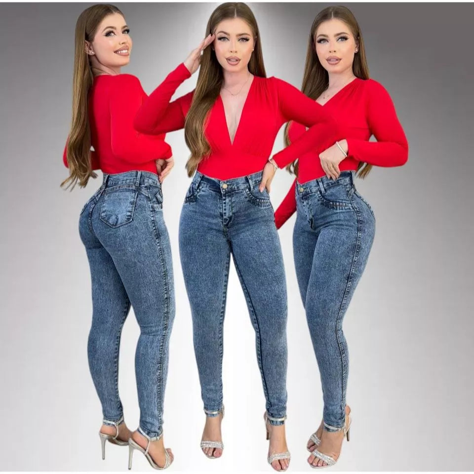 Kit 4 Calças Jeans Feminina Skinny Lycra Cintura Alta Modelo Empina Bumbum Lançamento Promoção